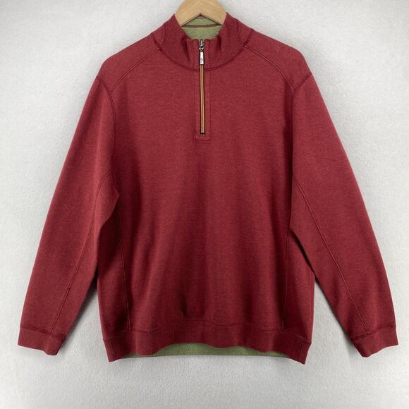 TOMMY BAHAMA Sweater M Mens Flip Side Pro Abaco Reversible 1/4 Zip Pullover Red - Picture 2 of 16